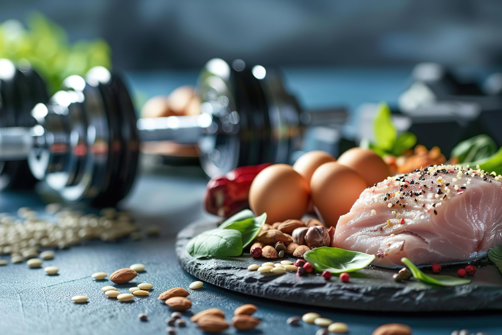 Proteinski obrok na tanjiru ispred tega